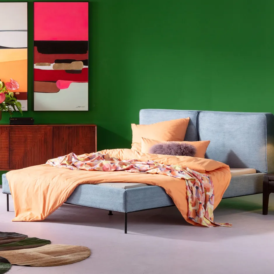 KARE Bett East Side Cord Blau 180x200cm