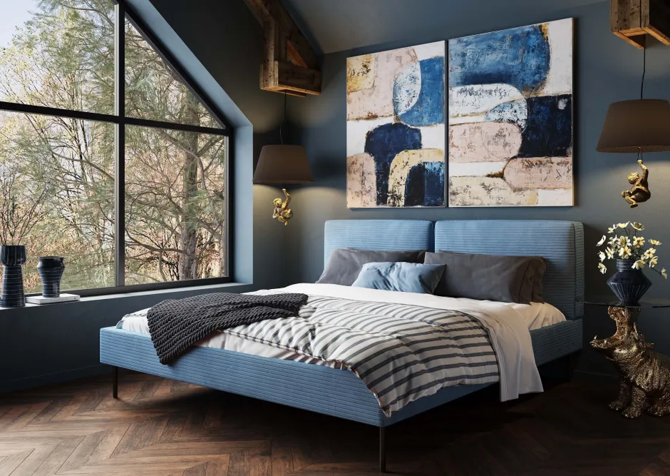 KARE Bett East Side Cord Blau 180x200cm