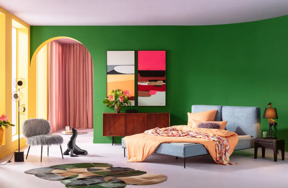 KARE Bett East Side Cord Blau 160x200cm