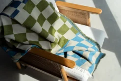 KARE Decke Checker Blau Grün 170x130cm