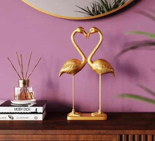 KARE Deko Figur Flamingo Love Gold 39cm