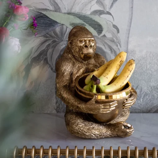 KARE Deko Figur Gorilla Holding Bowl Gold 41cm