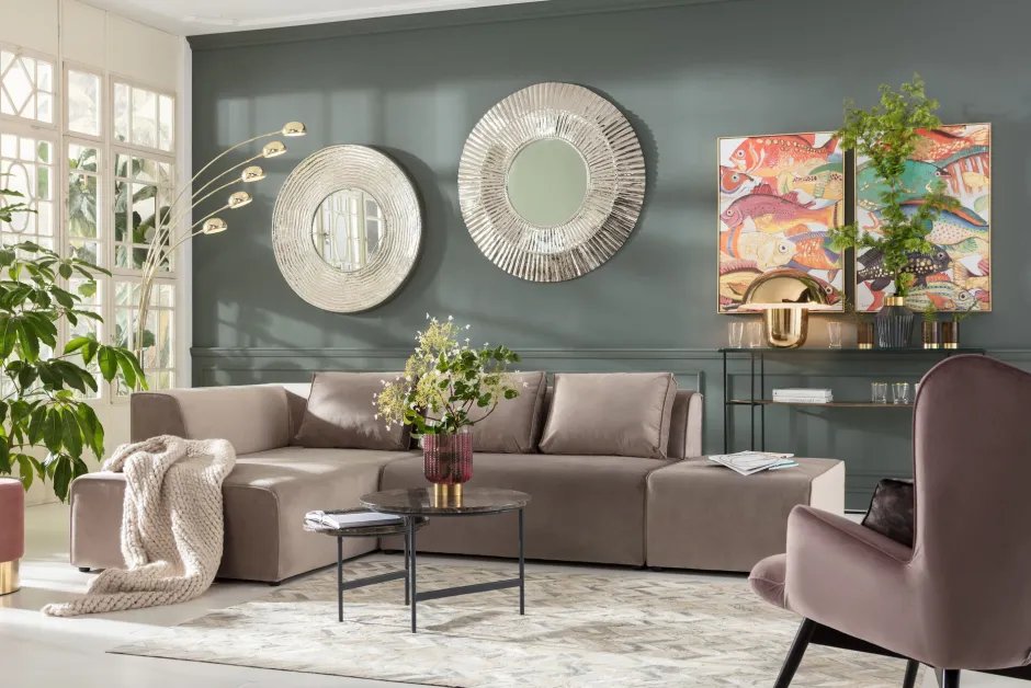 KARE Ecksofa Infinity Velvet Taupe Links