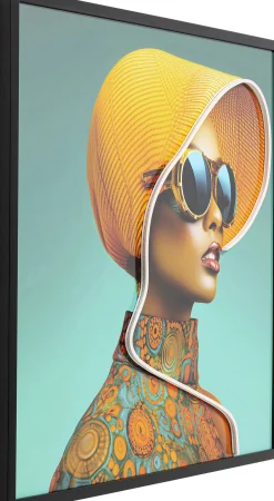 KARE Gerahmtes Bild Sun Hat Woman Gelb LED 80x80cm