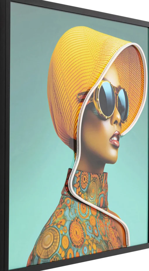 KARE Gerahmtes Bild Sun Hat Woman Gelb LED 80x80cm
