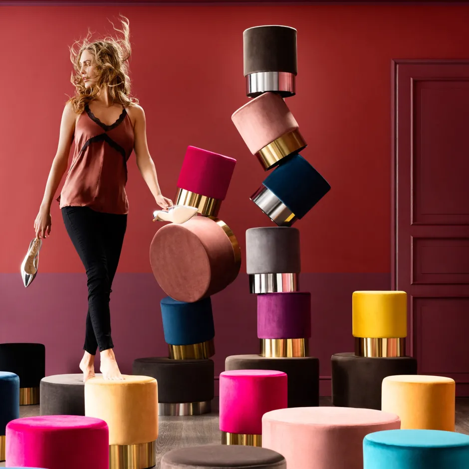 KARE Hocker Cherry Hellgrau Silver Ø35cm