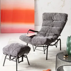 KARE Sessel + Hocker Vienna Swing Grau